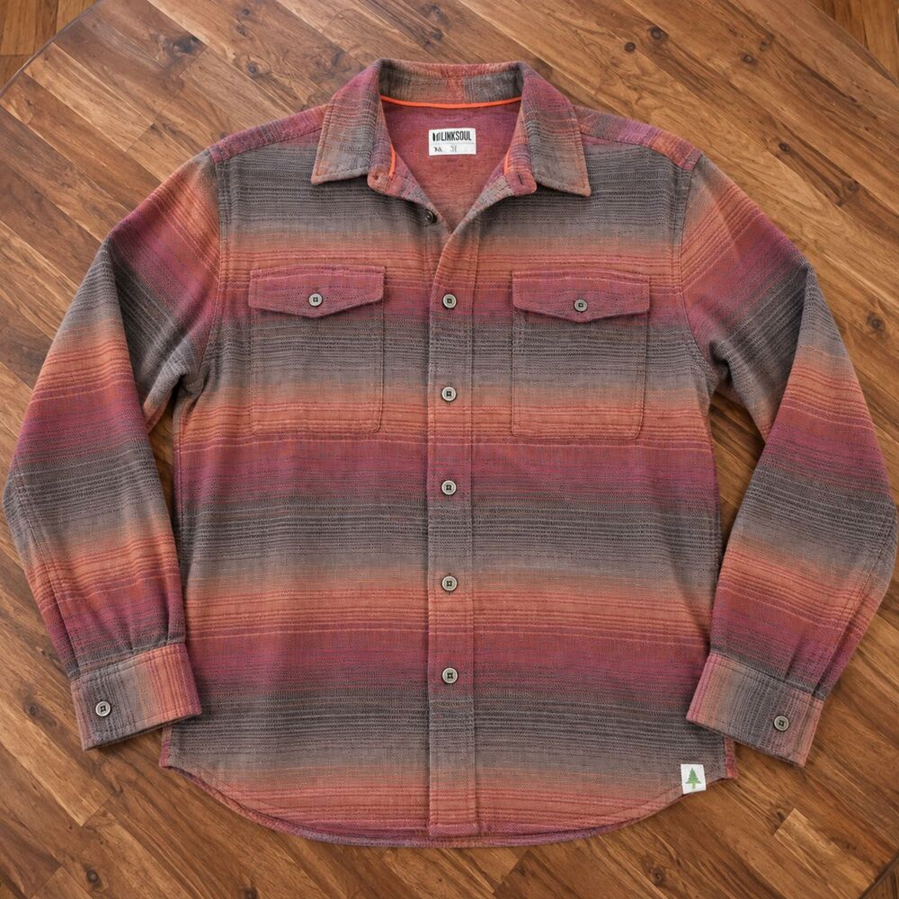 Lake & Trail Shirt Mens XL Rust Gray Striped Button Up Long Sleeve Outdoor